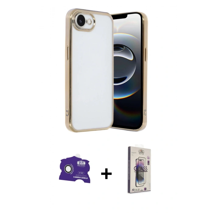 MARSİLYAN™- iPhone 16E Kılıf Vadi Minimal - Siyah Bilvis 3D Cam Ekran Koruyucu + Bilvis Titan Kamera Lens - BZ