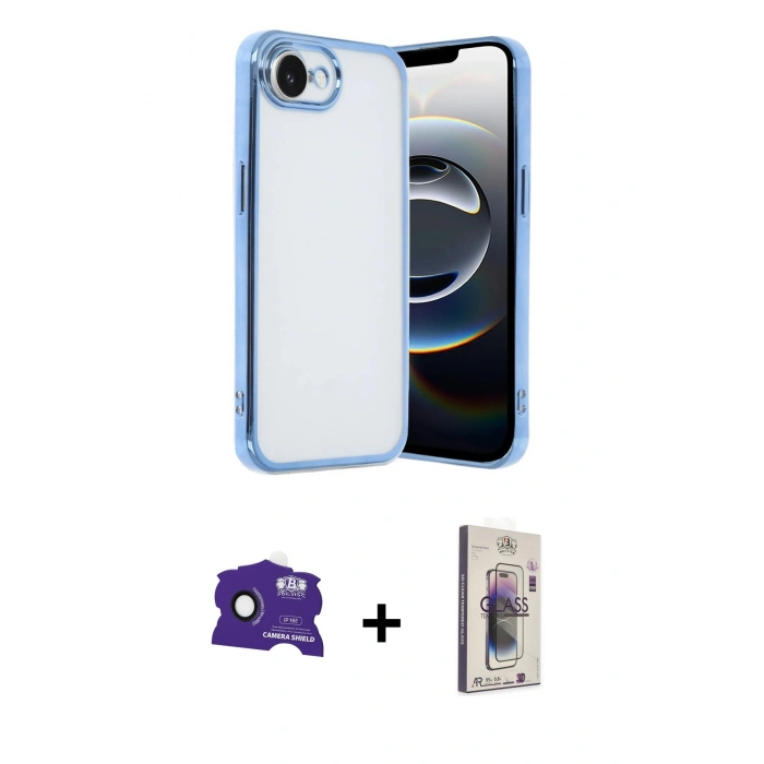 MARSİLYAN™- iPhone 16E Kılıf Vadi Minimal - Siyah Bilvis 3D Cam Ekran Koruyucu + Bilvis Titan Kamera Lens - SH