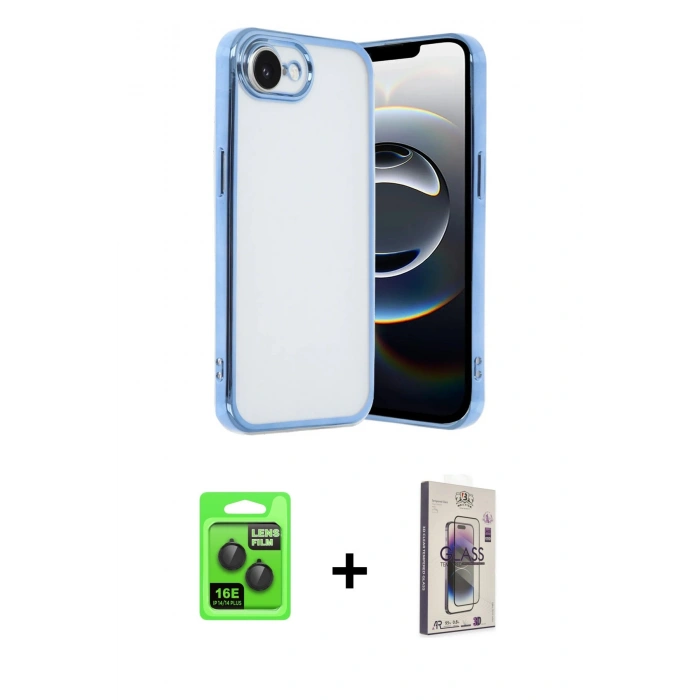 MARSİLYAN™- iPhone 16E Kılıf Vadi Minimal - Siyah Bilvis 3D Cam Ekran Koruyucu + Raze Metal Kamera Lens - SH