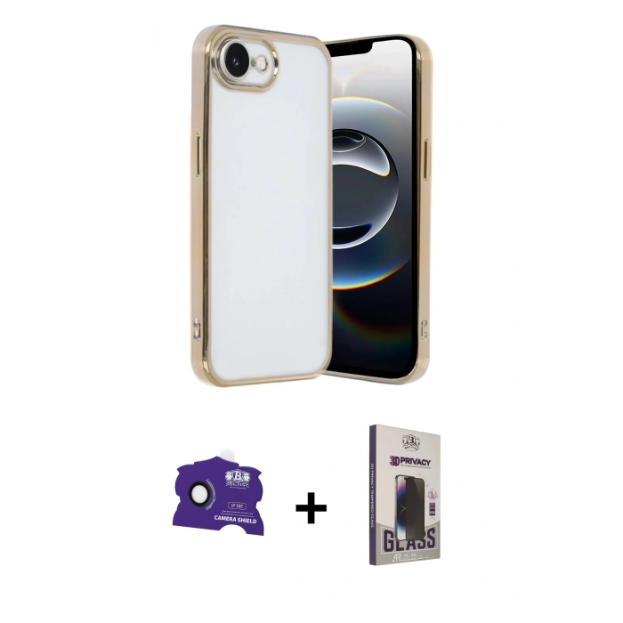 MARSİLYAN™- iPhone 16E Kılıf Vadi Minimal - Siyah Bilvis Hayalet Cam Ekran Koruyucu + Bilvis Titan Kamera Lens - SH