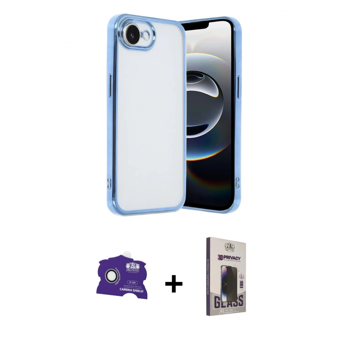 MARSİLYAN™- iPhone 16E Kılıf Vadi Minimal - Siyah Bilvis Hayalet Cam Ekran Koruyucu + Bilvis Titan Kamera Lens - BZ
