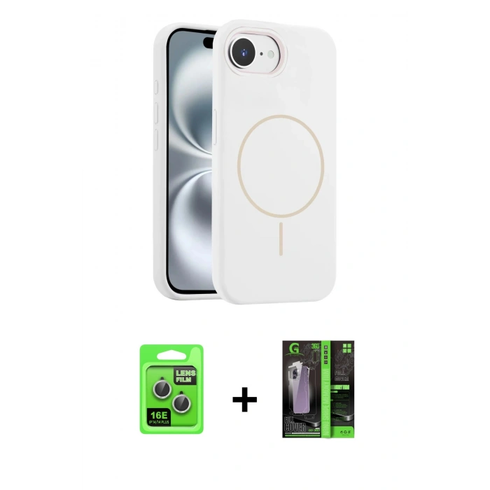 MARSİLYAN™- iPhone 16E Kılıf Yankı Form Serisi - Şeffaf 360 Full Body Arka Koruyucu + Raze Metal Kamera Lens - GS
