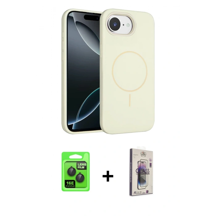 MARSİLYAN™- iPhone 16E Kılıf Yankı Form Serisi - Siyah Bilvis 3D Cam Ekran Koruyucu + Raze Metal Kamera Lens - SH