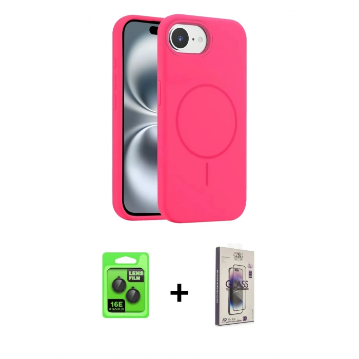 MARSİLYAN™- iPhone 16E Kılıf Yankı Form Serisi - Siyah Bilvis 3D Cam Ekran Koruyucu + Raze Metal Kamera Lens - SH