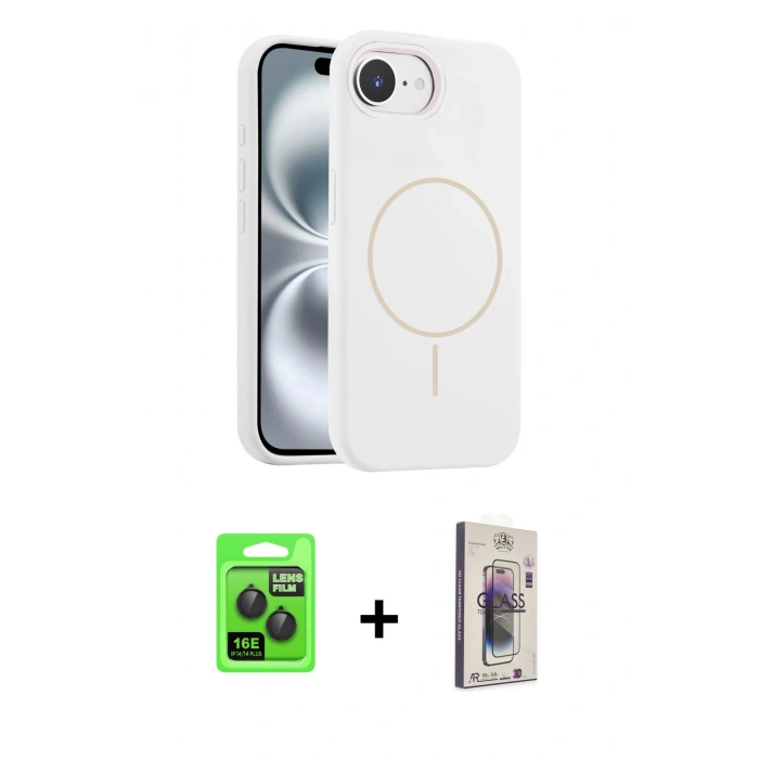 MARSİLYAN™- iPhone 16E Kılıf Yankı Form Serisi - Siyah Bilvis 3D Cam Ekran Koruyucu + Raze Metal Kamera Lens - SH