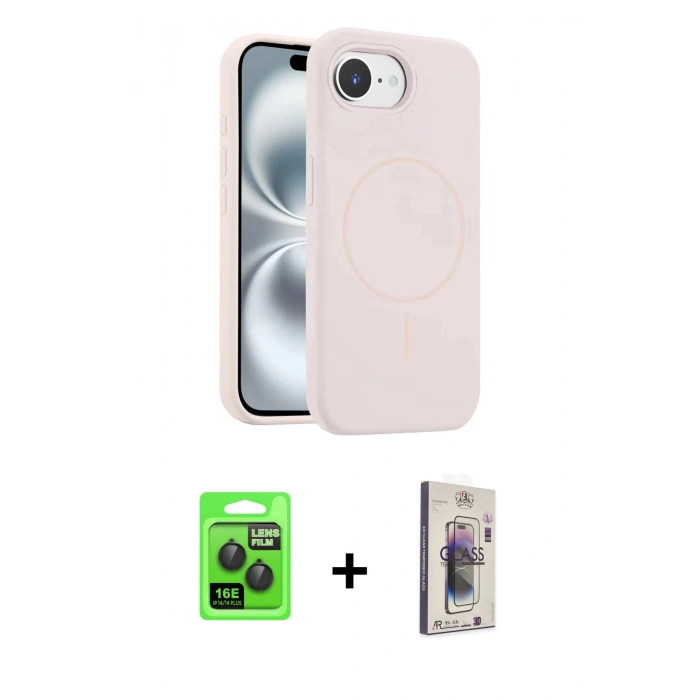 MARSİLYAN™- iPhone 16E Kılıf Yankı Form Serisi - Siyah Bilvis 3D Cam Ekran Koruyucu + Raze Metal Kamera Lens - SH