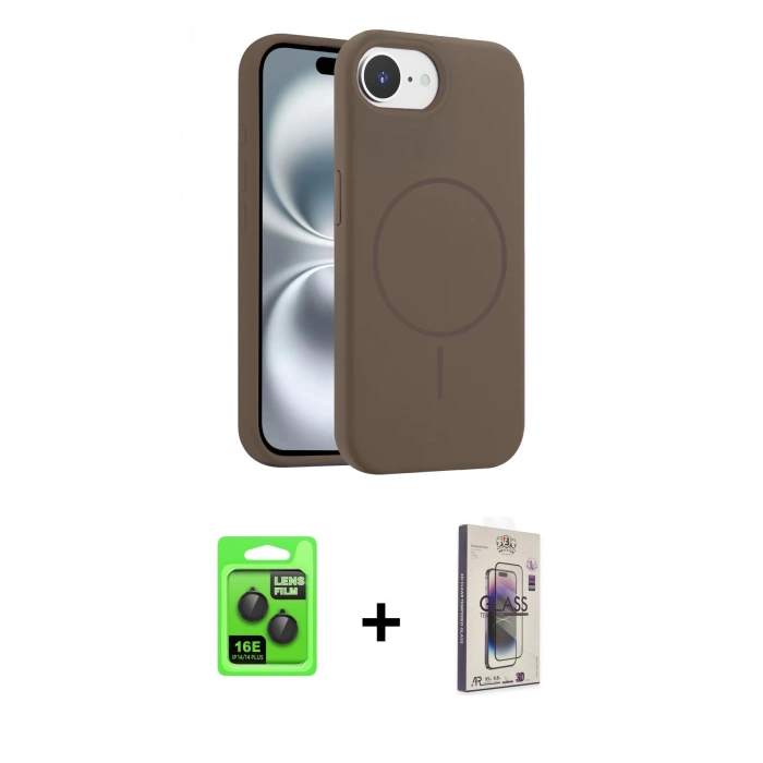 MARSİLYAN™- iPhone 16E Kılıf Yankı Form Serisi - Siyah Bilvis 3D Cam Ekran Koruyucu + Raze Metal Kamera Lens - SH