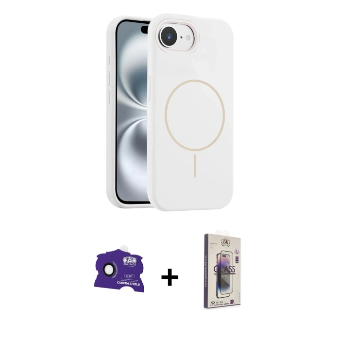 MARSİLYAN™- iPhone 16E Kılıf Yankı Form Serisi - Siyah Bilvis 3D Cam Ekran Koruyucu + Bilvis Titan Kamera Lens - SH