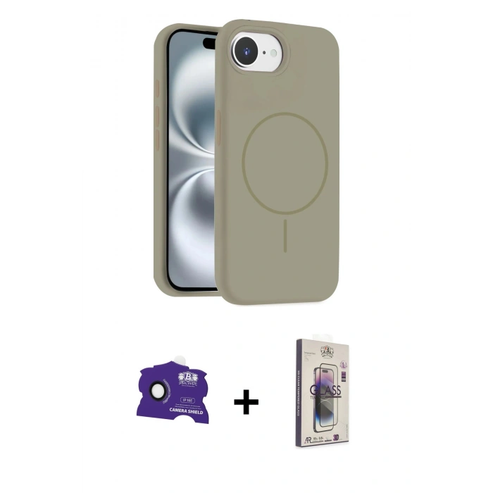 MARSİLYAN™- iPhone 16E Kılıf Yankı Form Serisi - Siyah Bilvis 3D Cam Ekran Koruyucu + Bilvis Titan Kamera Lens - SH