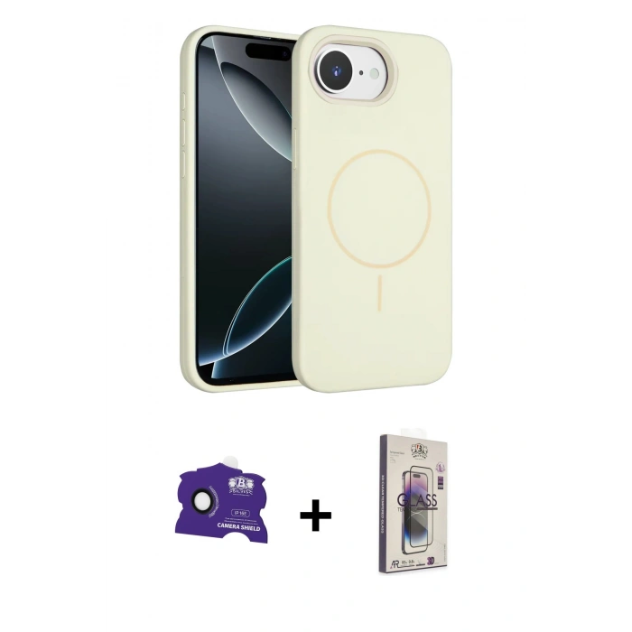 MARSİLYAN™- iPhone 16E Kılıf Yankı Form Serisi - Siyah Bilvis 3D Cam Ekran Koruyucu + Bilvis Titan Kamera Lens - SH