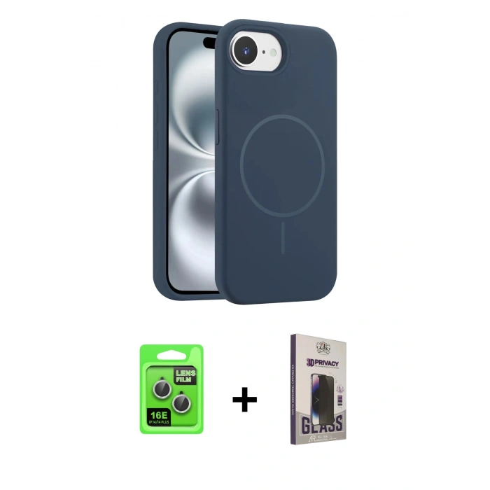 MARSİLYAN™- iPhone 16E Kılıf Yankı Form Serisi - Siyah Bilvis Hayalet Cam Ekran Koruyucu + Raze Metal Kamera Lens - GS