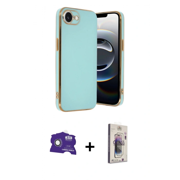MARSİLYAN™- iPhone 16E Kılıf Yankı Serisi - Siyah Bilvis 3D Cam Ekran Koruyucu + Bilvis Titan Kamera Lens - BZ