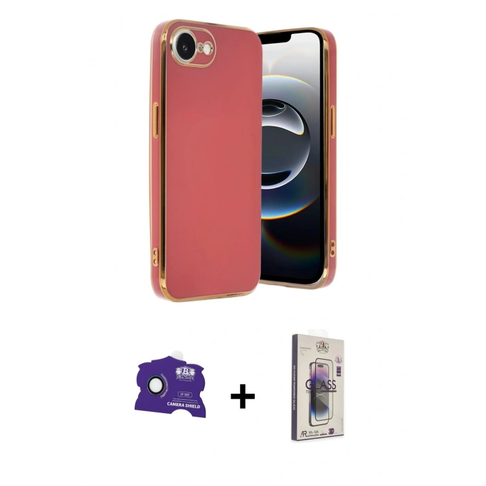 MARSİLYAN™- iPhone 16E Kılıf Yankı Serisi - Siyah Bilvis 3D Cam Ekran Koruyucu + Rainbow Bilvis Titan Kamera Lens