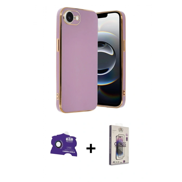 MARSİLYAN™- iPhone 16E Kılıf Yankı Serisi - Siyah Bilvis 3D Cam Ekran Koruyucu + Rainbow Bilvis Titan Kamera Lens