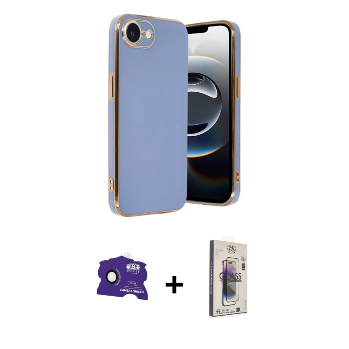 MARSİLYAN™- iPhone 16E Kılıf Yankı Serisi - Siyah Bilvis 3D Cam Ekran Koruyucu + Bilvis Titan Kamera Lens - SH