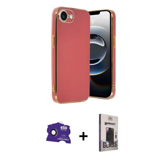 MARSİLYAN™- iPhone 16E Kılıf Yankı Serisi - Siyah Bilvis Hayalet Cam Ekran Koruyucu + Bilvis Titan Kamera Lens - SH