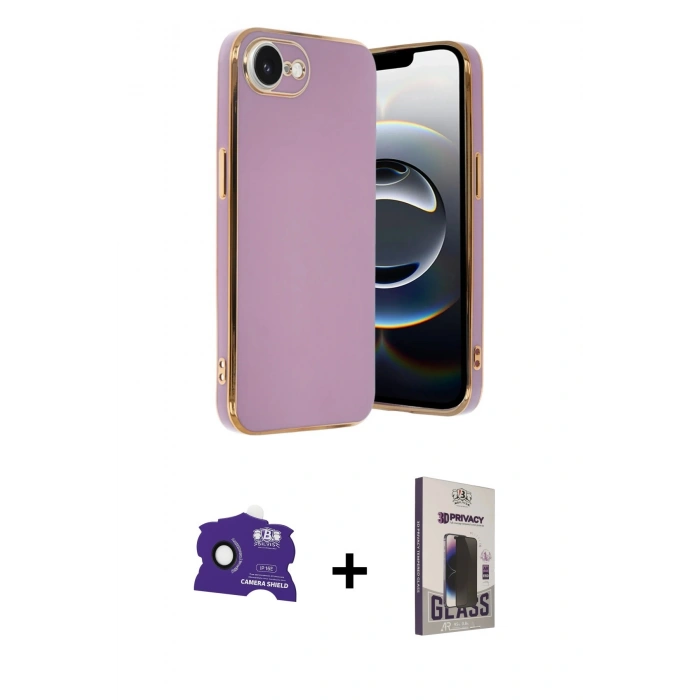 MARSİLYAN™- iPhone 16E Kılıf Yankı Serisi - Siyah Bilvis Hayalet Cam Ekran Koruyucu + Bilvis Titan Kamera Lens - SH