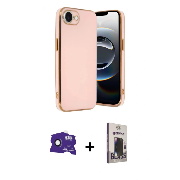 MARSİLYAN™- iPhone 16E Kılıf Yankı Serisi - Siyah Bilvis Hayalet Cam Ekran Koruyucu + Bilvis Titan Kamera Lens - SH