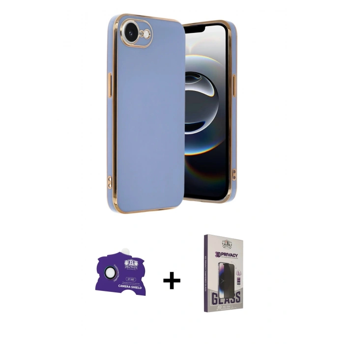 MARSİLYAN™- iPhone 16E Kılıf Yankı Serisi - Siyah Bilvis Hayalet Cam Ekran Koruyucu + Bilvis Titan Kamera Lens - RW