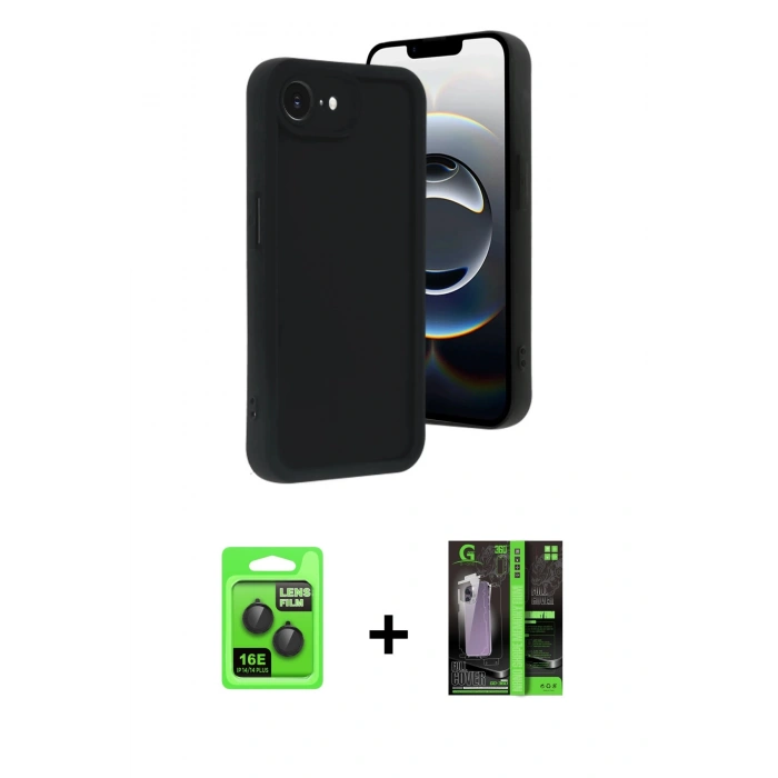 MARSİLYAN™- iPhone 16E Kılıf Yankı Yansıma Özel Seri - Şeffaf 360 Full Body Arka Koruyucu + Raze Metal Kamera Lens - SH