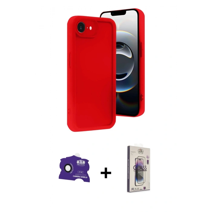MARSİLYAN™- iPhone 16E Kılıf Yankı Yansıma Özel Seri - Siyah Bilvis 3D Cam Ekran Koruyucu + Bilvis Titan Kamera Lens - SH