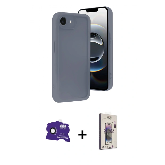 MARSİLYAN™- iPhone 16E Kılıf Yankı Yansıma Özel Seri - Siyah Bilvis 3D Cam Ekran Koruyucu + Bilvis Titan Kamera Lens - SH