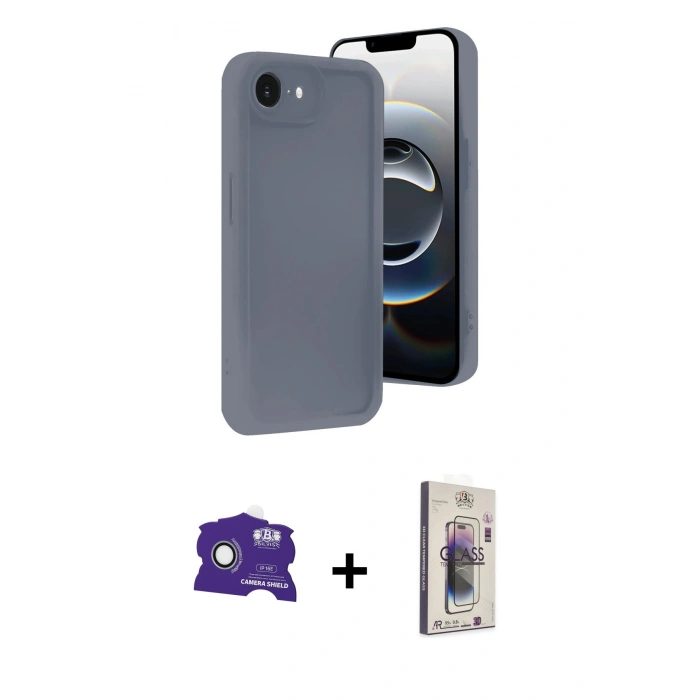 MARSİLYAN™- iPhone 16E Kılıf Yankı Yansıma Özel Seri - Siyah Bilvis 3D Cam Ekran Koruyucu + Bilvis Titan Kamera Lens - BZ