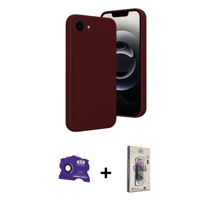 MARSİLYAN™- iPhone 16E Kılıf Yankı Yansıma Özel Seri - Siyah Bilvis 3D Cam Ekran Koruyucu + Bilvis Titan Kamera Lens - SH
