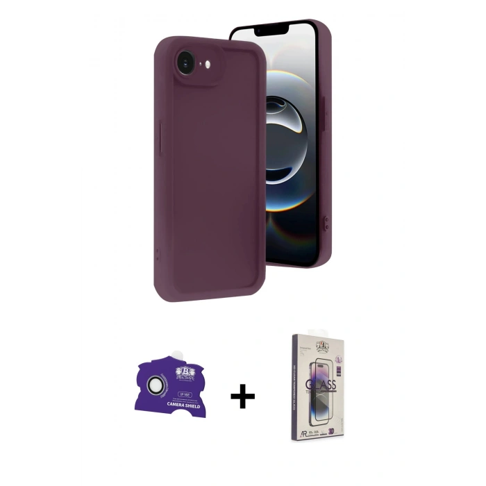 MARSİLYAN™- iPhone 16E Kılıf Yankı Yansıma Özel Seri - Siyah Bilvis 3D Cam Ekran Koruyucu + Bilvis Titan Kamera Lens - BZ