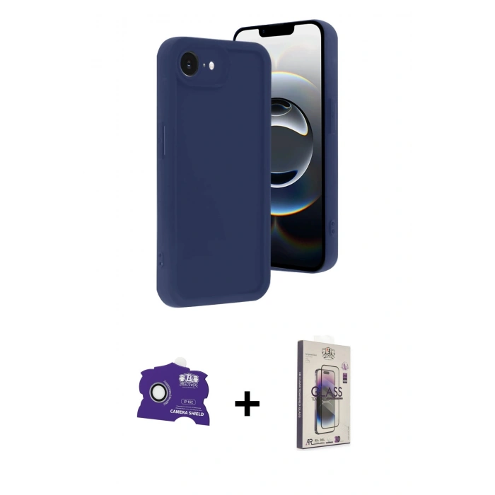 MARSİLYAN™- iPhone 16E Kılıf Yankı Yansıma Özel Seri - Siyah Bilvis 3D Cam Ekran Koruyucu + Bilvis Titan Kamera Lens - BZ