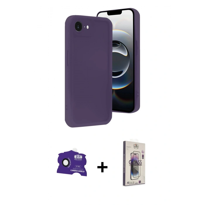 MARSİLYAN™- iPhone 16E Kılıf Yankı Yansıma Özel Seri - Siyah Bilvis 3D Cam Ekran Koruyucu + Bilvis Titan Kamera Lens - SH