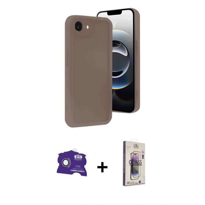 MARSİLYAN™- iPhone 16E Kılıf Yankı Yansıma Özel Seri - Siyah Bilvis 3D Cam Ekran Koruyucu + Bilvis Titan Kamera Lens - BZ