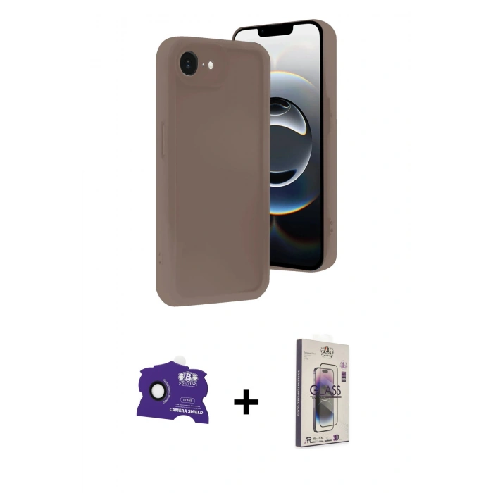 MARSİLYAN™- iPhone 16E Kılıf Yankı Yansıma Özel Seri - Siyah Bilvis 3D Cam Ekran Koruyucu + Bilvis Titan Kamera Lens - SH