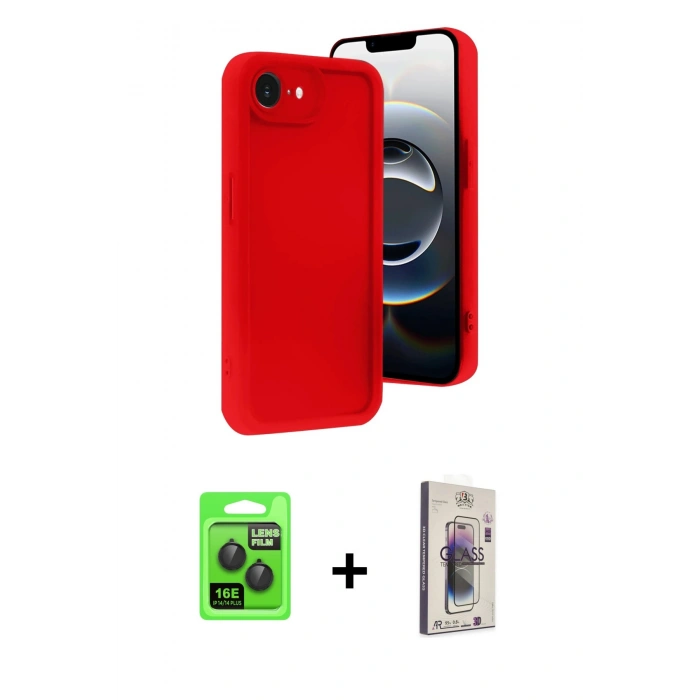 MARSİLYAN™- iPhone 16E Kılıf Yankı Yansıma Özel Seri - Siyah Bilvis 3D Cam Ekran Koruyucu + Siyah Raze Metal Kamera Lens
