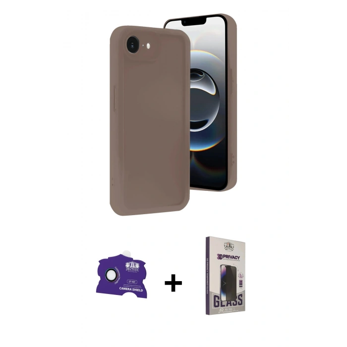 MARSİLYAN™- iPhone 16E Kılıf Yankı Yansıma Özel Seri - Siyah Bilvis Hayalet Cam Ekran Koruyucu + Bilvis Titan Kamera Lens - RW