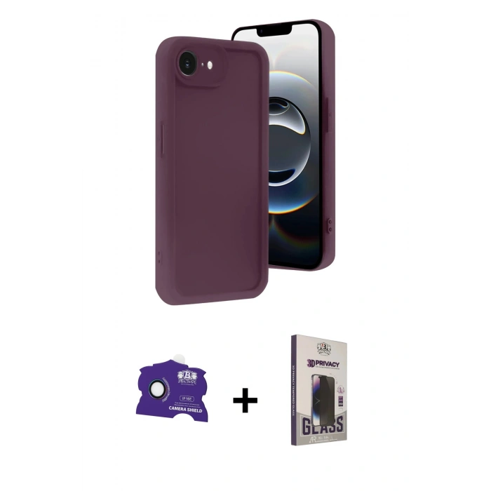 MARSİLYAN™- iPhone 16E Kılıf Yankı Yansıma Özel Seri - Siyah Bilvis Hayalet Cam Ekran Koruyucu + Bilvis Titan Kamera Lens - RW