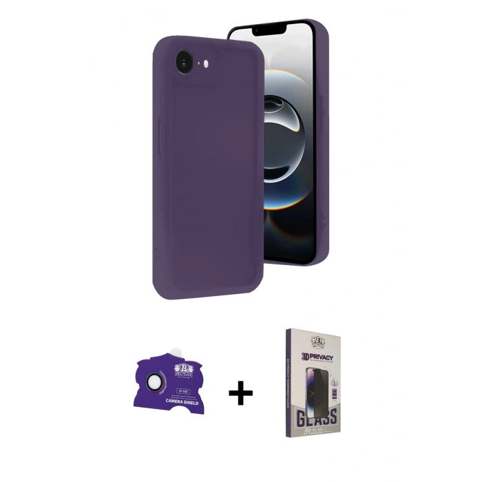 MARSİLYAN™- iPhone 16E Kılıf Yankı Yansıma Özel Seri - Siyah Bilvis Hayalet Cam Ekran Koruyucu + Bilvis Titan Kamera Lens - RW