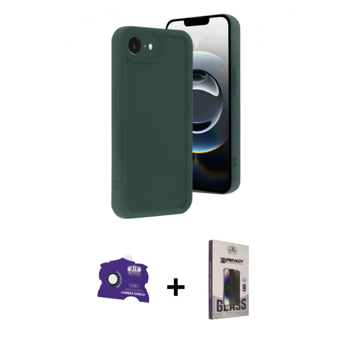 MARSİLYAN™- iPhone 16E Kılıf Yankı Yansıma Özel Seri - Siyah Bilvis Hayalet Cam Ekran Koruyucu + Bilvis Titan Kamera Lens - RW