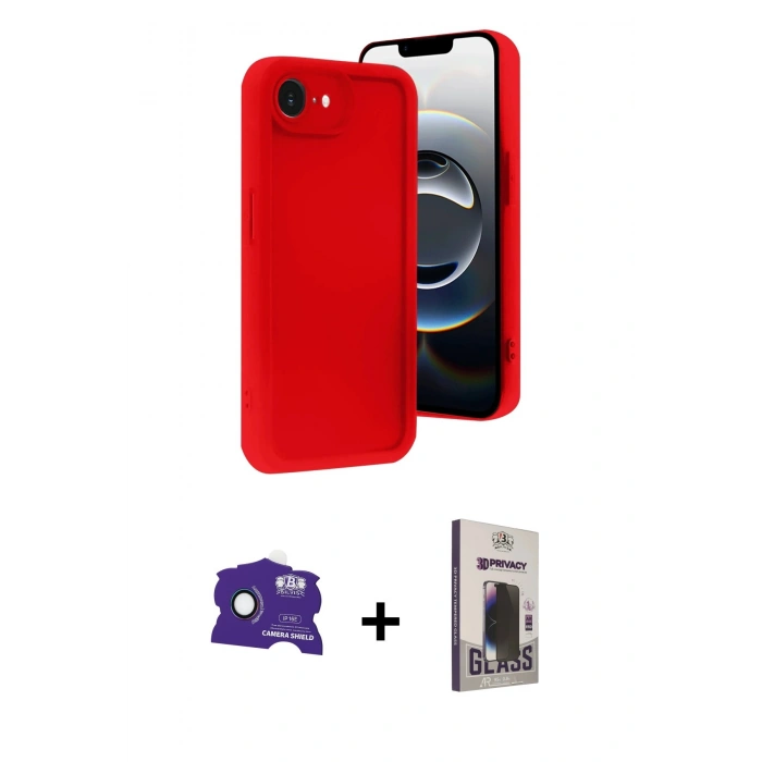 MARSİLYAN™- iPhone 16E Kılıf Yankı Yansıma Özel Seri - Siyah Bilvis Hayalet Cam Ekran Koruyucu + Bilvis Titan Kamera Lens - RW