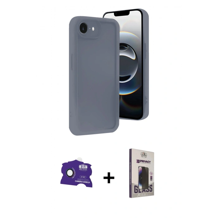 MARSİLYAN™- iPhone 16E Kılıf Yankı Yansıma Özel Seri - Siyah Bilvis Hayalet Cam Ekran Koruyucu + Bilvis Titan Kamera Lens - RW