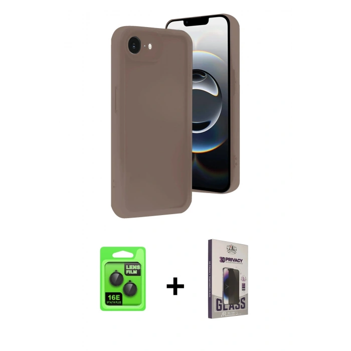 MARSİLYAN™- iPhone 16E Kılıf Yankı Yansıma Özel Seri - Siyah Bilvis Hayalet Cam Ekran Koruyucu + Raze Metal Kamera Lens - SH