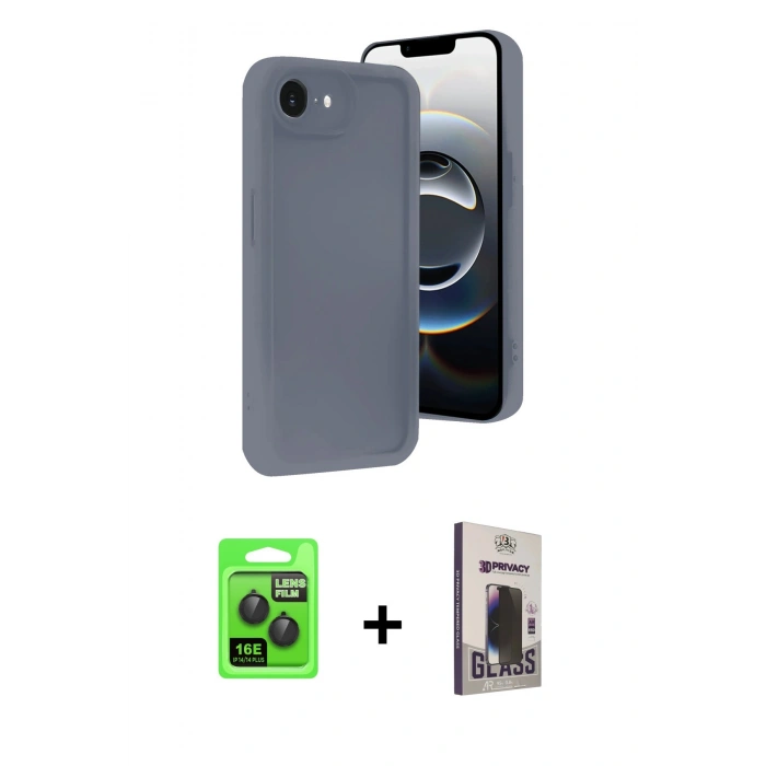 MARSİLYAN™- iPhone 16E Kılıf Yankı Yansıma Özel Seri - Siyah Bilvis Hayalet Cam Ekran Koruyucu + Raze Metal Kamera Lens - SH