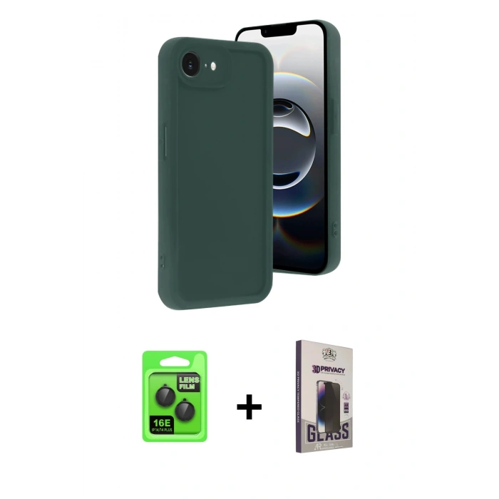 MARSİLYAN™- iPhone 16E Kılıf Yankı Yansıma Özel Seri - Siyah Bilvis Hayalet Cam Ekran Koruyucu + Raze Metal Kamera Lens - SH