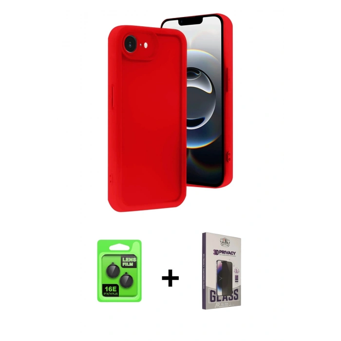 MARSİLYAN™- iPhone 16E Kılıf Yankı Yansıma Özel Seri - Siyah Bilvis Hayalet Cam Ekran Koruyucu + Raze Metal Kamera Lens - SH
