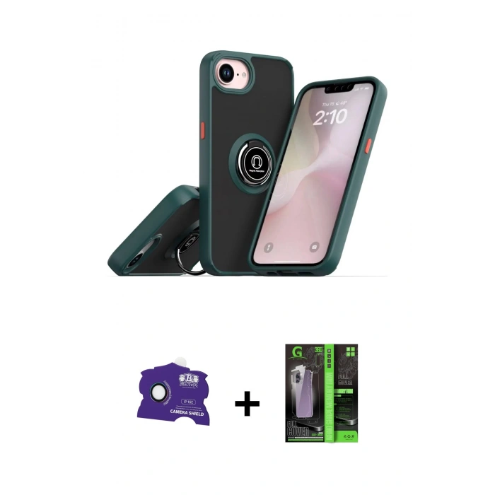 MARSİLYAN™- iPhone 16E Kılıf Yörünge Çizgi - Şeffaf 360 Full Body Arka Koruyucu + Bilvis Titan Kamera Lens - RW