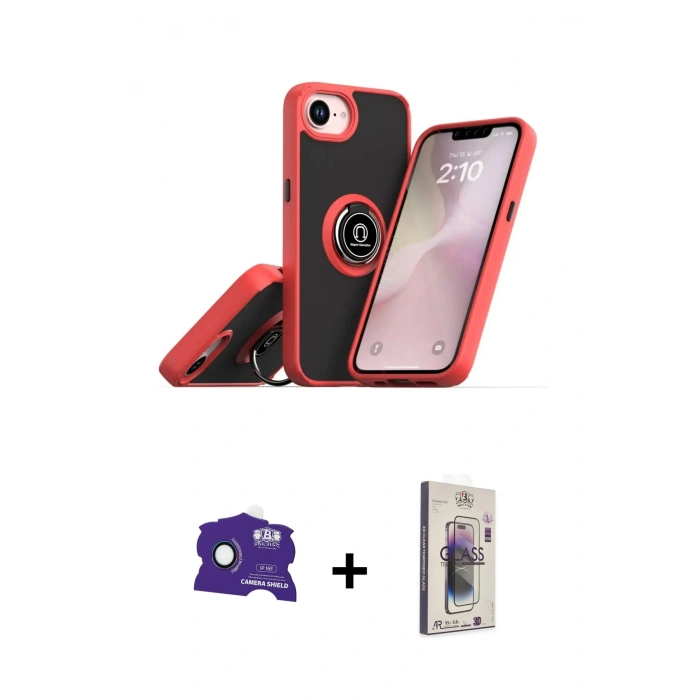 MARSİLYAN™- iPhone 16E Kılıf Yörünge Çizgi - Siyah Bilvis 3D Cam Ekran Koruyucu + Bilvis Titan Kamera Lens - RW