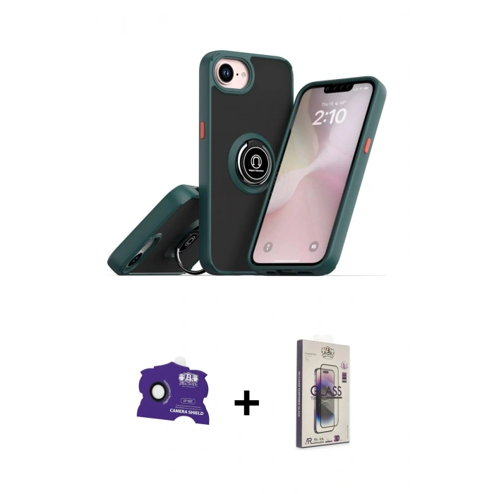MARSİLYAN™- iPhone 16E Kılıf Yörünge Çizgi - Siyah Bilvis 3D Cam Ekran Koruyucu + Bilvis Titan Kamera Lens - SH