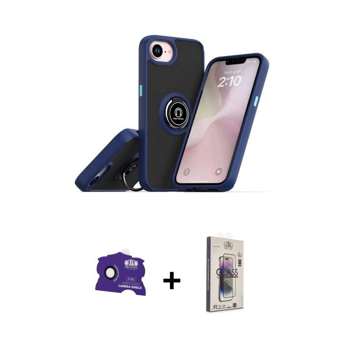 MARSİLYAN™- iPhone 16E Kılıf Yörünge Çizgi - Siyah Bilvis 3D Cam Ekran Koruyucu + Bilvis Titan Kamera Lens - SH