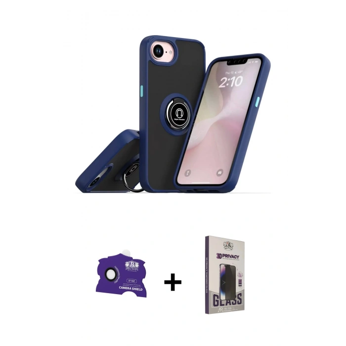 MARSİLYAN™- iPhone 16E Kılıf Yörünge Çizgi - Siyah Bilvis Hayalet Cam Ekran Koruyucu + Bilvis Titan Kamera Lens - SH