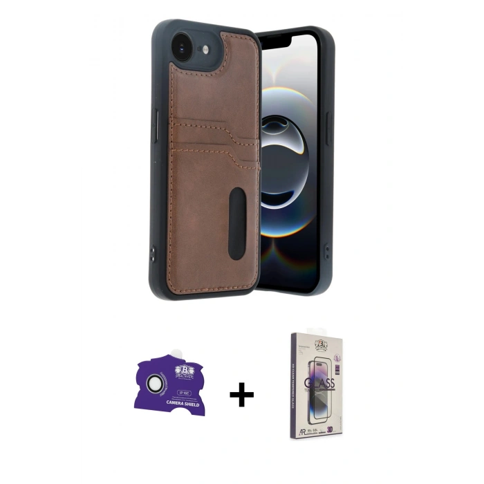 MARSİLYAN™- iPhone 16E Kılıf Yörünge Işık Serisi - Siyah Bilvis 3D Cam Ekran Koruyucu + Bilvis Titan Kamera Lens - BZ